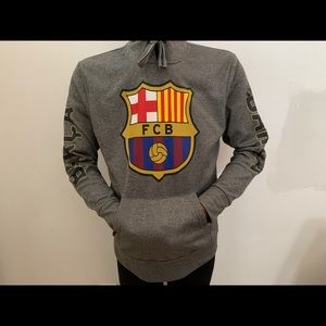 FCB, FC Barcelona, Barca, Gray Pullover Pocketed Hoodie